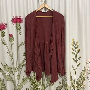 Ruffle Front Peplum Waffle Cardigan Sweater